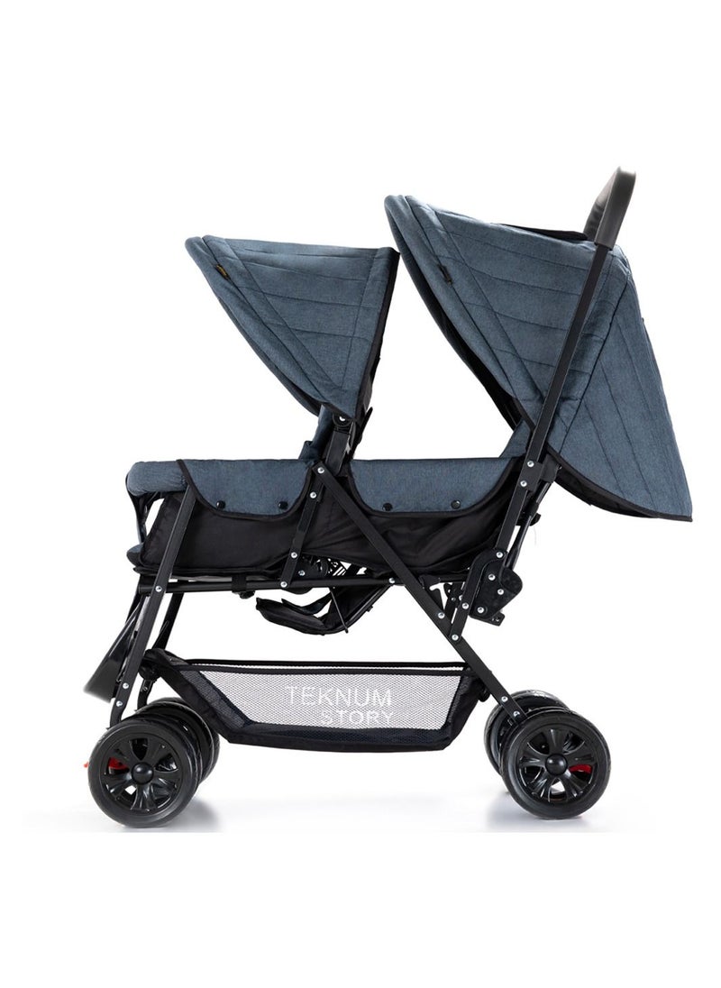 TEKNUM Double Baby Stroller With Hooks - Grey  - Image 4