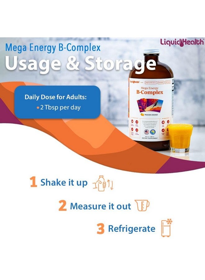 LIQUIDHEALTH Mega Energy Methylated B-Complex, Adult Liquid Vitamin Supplement - Increase Energy, Relieve Stress & Fatigue, Immune Support, Heart & Gut Health - Made in USA, Vegan, Sugar-Free (32 oz) - Image 4