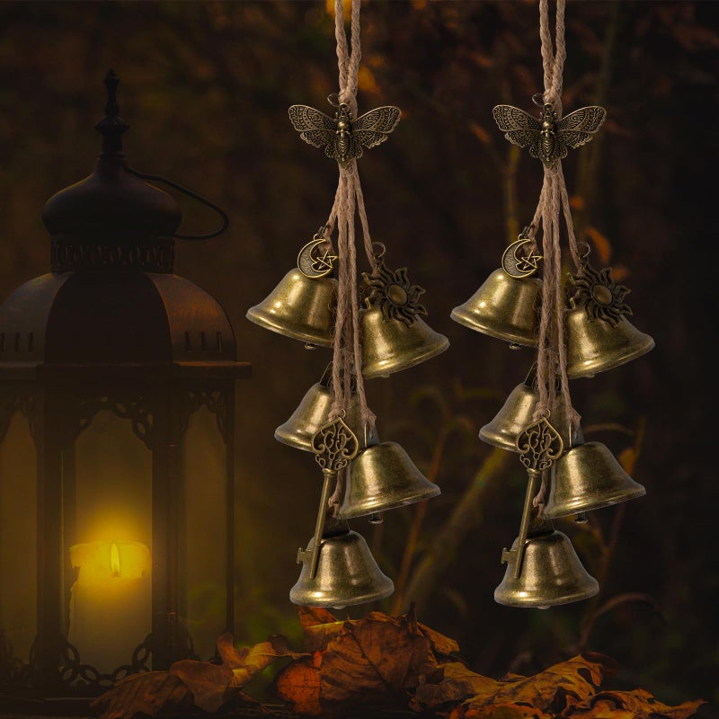 Ausicfen 2 Pieces Witch Bells for Door Knob for Protection Brass Bells Hanging Witchcraft Wicca Supplies Wreath Handmade Witch Bells Wiccan Magic Wind Chimes (Butterfly Vintage Bell) - Image 5