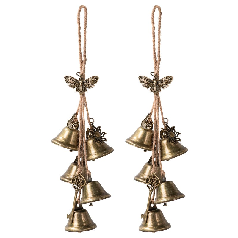 Ausicfen 2 Pieces Witch Bells for Door Knob for Protection Brass Bells Hanging Witchcraft Wicca Supplies Wreath Handmade Witch Bells Wiccan Magic Wind Chimes (Butterfly Vintage Bell) - Image 1