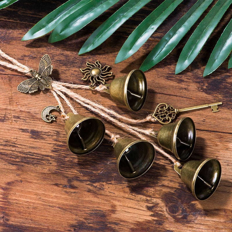 Ausicfen 2 Pieces Witch Bells for Door Knob for Protection Brass Bells Hanging Witchcraft Wicca Supplies Wreath Handmade Witch Bells Wiccan Magic Wind Chimes (Butterfly Vintage Bell) - Image 3