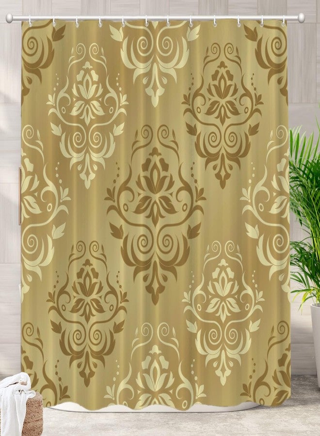 Batmerry Yellow Vintage Beige Shower Curtain,Chocolate and Yellow Floral Damask Pattern Shower Curtain,Waterproof Fabric Shower Curtains for Bathroom with 72x72 inches. - Image 1