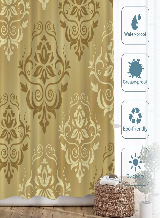 Batmerry Yellow Vintage Beige Shower Curtain,Chocolate and Yellow Floral Damask Pattern Shower Curtain,Waterproof Fabric Shower Curtains for Bathroom with 72x72 inches. - Image 3