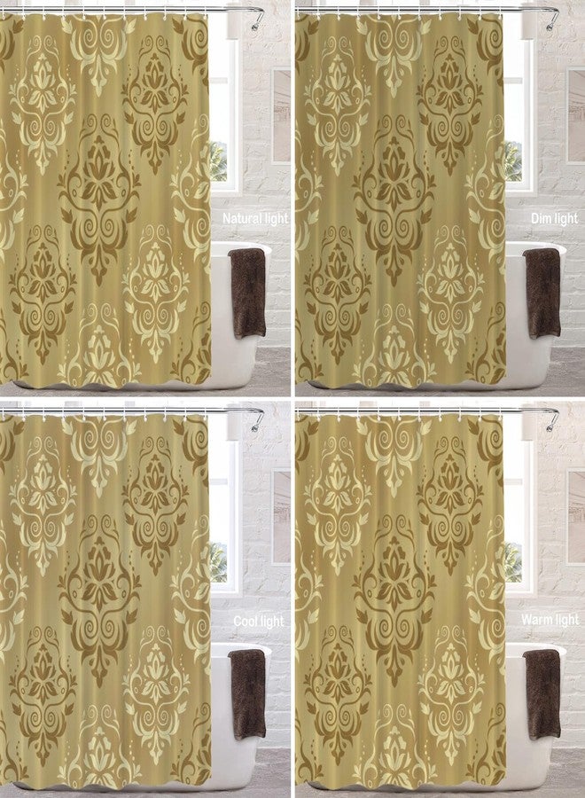 Batmerry Yellow Vintage Beige Shower Curtain,Chocolate and Yellow Floral Damask Pattern Shower Curtain,Waterproof Fabric Shower Curtains for Bathroom with 72x72 inches. - Image 4