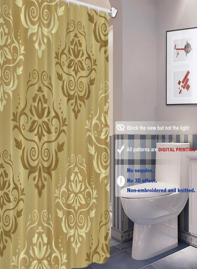 Batmerry Yellow Vintage Beige Shower Curtain,Chocolate and Yellow Floral Damask Pattern Shower Curtain,Waterproof Fabric Shower Curtains for Bathroom with 72x72 inches. - Image 2