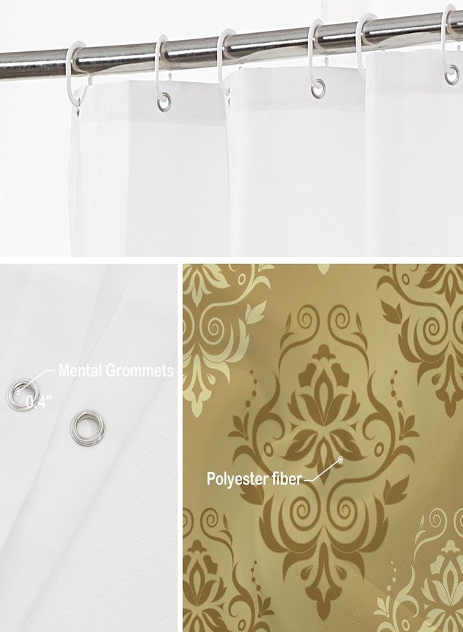 Batmerry Yellow Vintage Beige Shower Curtain,Chocolate and Yellow Floral Damask Pattern Shower Curtain,Waterproof Fabric Shower Curtains for Bathroom with 72x72 inches. - Image 5