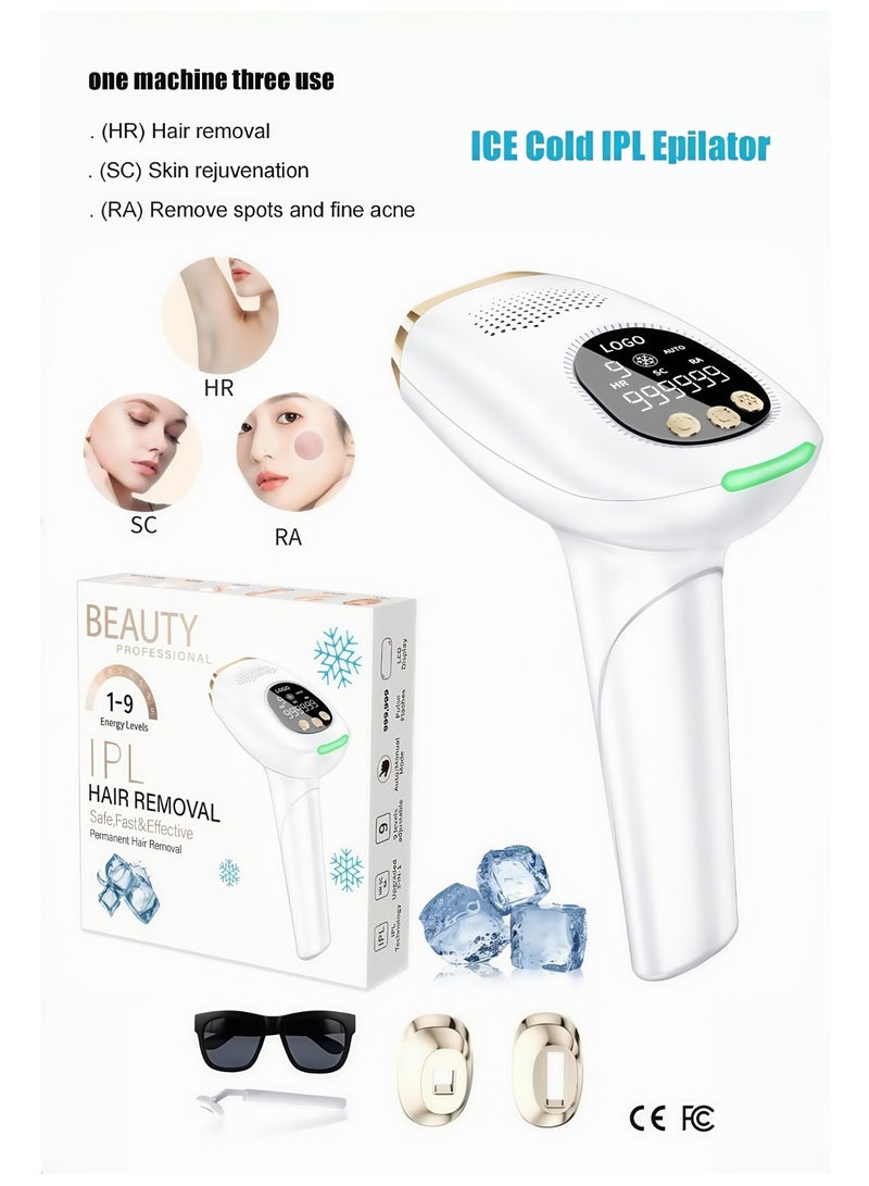 Generic 3-In-1 Home laser hair removal device with IPL technology and cooling function for painless hair removal/Skin rejuvenation/Remove spots and fine acne,Using photorejuvenation light source, infrared light activates collagen, reduces wrinkles and restores skin elasticity.  - Image 1