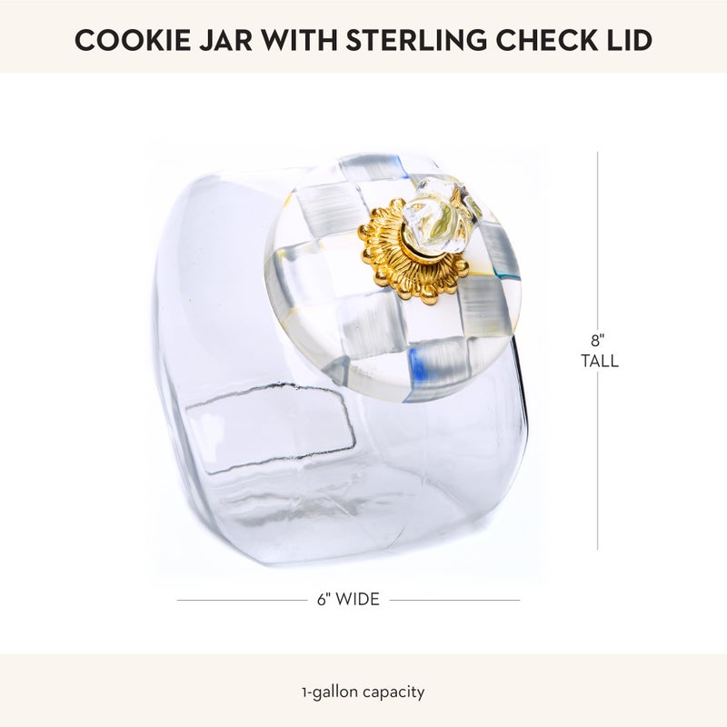 mackenzie childs MACKENZIE-CHILDS Cookie Jar with Enamel Lid, Large Glass Treat Jar or Kitchen Jar, 1-Gallon Capacity, Gray-and-White Sterling Check - Image 3