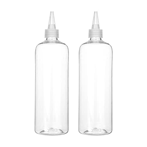 Sdoot Hair Color Applicator, 16 Ounce Squeeze Bottle for Hair, PET Plastic Refillable With Clear Twist Top Cap - 2 Pack, Transparent