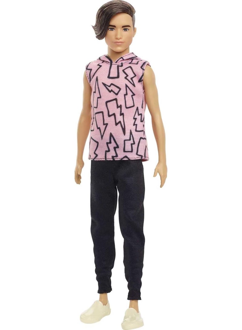 Barbie Ken Doll #193, Slender, Rooted Brown Hair, Lightning Bolt Hoodie, Black Pants, Slip-On Shoes, for Kids 3 to 8 Years Old - Image 4