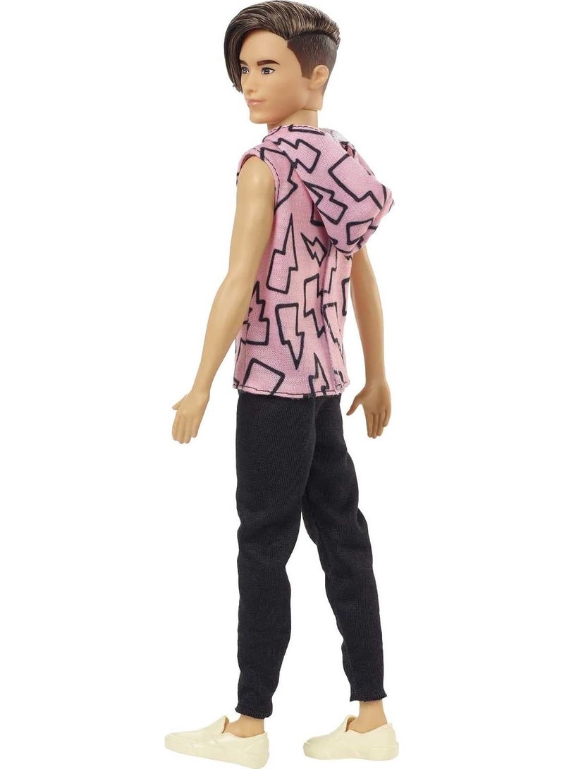 Barbie Ken Doll #193, Slender, Rooted Brown Hair, Lightning Bolt Hoodie, Black Pants, Slip-On Shoes, for Kids 3 to 8 Years Old - Image 2