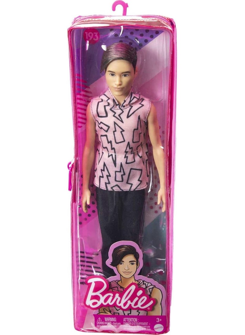 Barbie Ken Doll #193, Slender, Rooted Brown Hair, Lightning Bolt Hoodie, Black Pants, Slip-On Shoes, for Kids 3 to 8 Years Old - Image 1