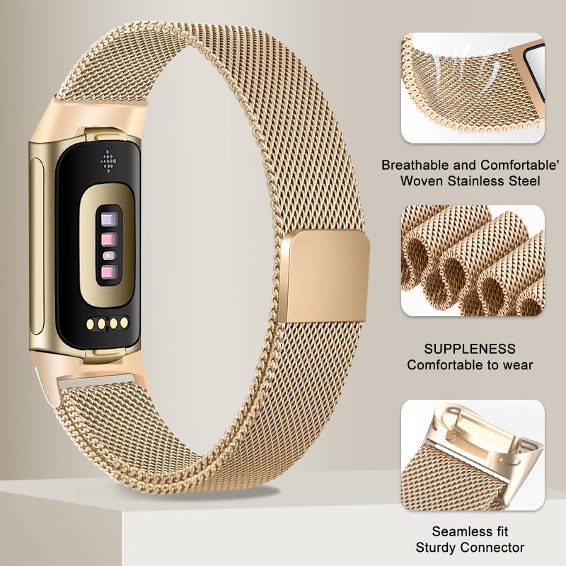 surundo Compatible with Fitbit Charge 6/Charge 5 Bands for Wmen Men, Metal Mesh Milanese Loop Adjustable Strap Replacement for Fitbit Charge 6/Charge 5 Advanced Fitness & Health Trackers - Image 4