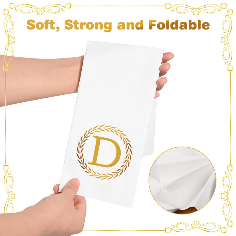 NFSQ 100 Gold Monogram Disposable Napkins - Letter D Hand Towels Decorative  Dinner Napkins for Guest  Monogrammed Hand Towels for Bathroom Wedding Birthday Party Baby Shower - Image 2