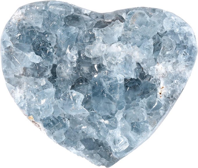 2.3X2.5X1.5(320-450G) NATURAL RAW CELESTITE CRYSTAL CLUSTER GEODE, IRREGULAR BLUE CELESTITE RAW CRYSTAL MINERAL SPECIMENS FOR REIKI HEALING HOME OFFICE DESKTOP DECORATION, HEART