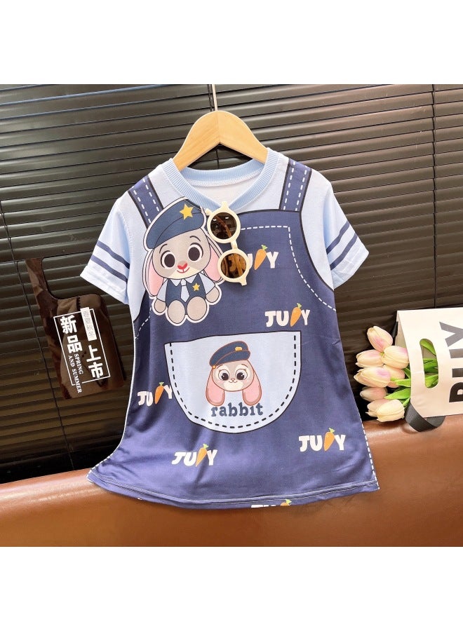 Girls' Rabbit New Judy Strawberry Bear Kuromi T-shirt Dress  Summer Style Baby Girl Cartoon Dress Fashionable