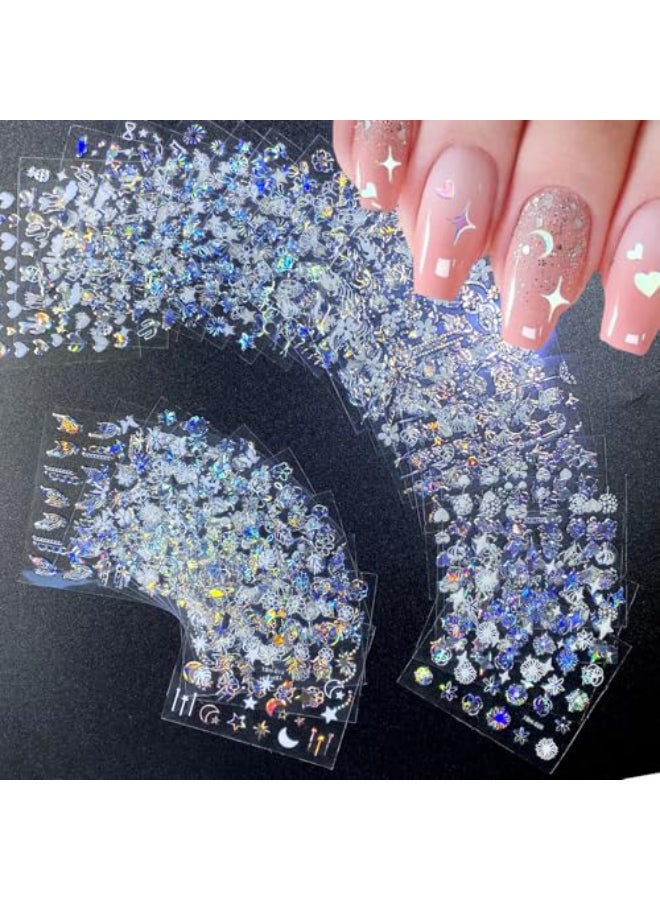 Namrec 30 Sheets Aurora Nail Art Stickers Decals 3D Self Adhesive Flower Nail Stickers Aurora Moon Star Nail Decals for Nail Art Leaf Heart Nail Design for DIY Acrylic Nails Decoration Accessories for Women - Image 1