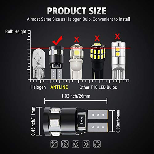 Antline 194 168 2825 W5W T10 194A LED Bulbs Blue, Ultra Bright Error Free 9-SMD 2835 Chipsets Replacement for Car Interior Dome Map Door Courtesy License Plate Lights (Pack of 10) - Image 4