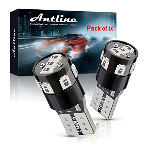 Antline 194 168 2825 W5W T10 194A LED Bulbs Blue, Ultra Bright Error Free 9-SMD 2835 Chipsets Replacement for Car Interior Dome Map Door Courtesy License Plate Lights (Pack of 10) - Image 1