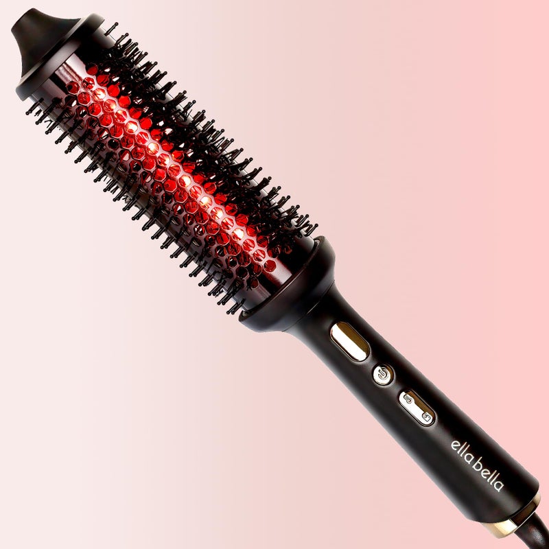 ELLA BELLAÂ® Heated Round Thermal Blowout Brush w Infrared â€¢ Negative ION Hot Hair Brush â€¢ Volumizer Styler & Curler in 1 â€¢ Fast HeatUp â€¢ Dual Voltage International Use â€¢ Swivel Cord, Auto ShutOff - Image 1