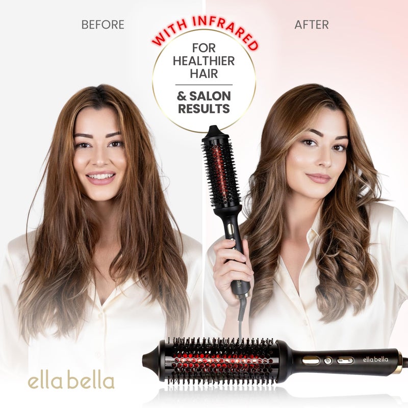 ELLA BELLAÂ® Heated Round Thermal Blowout Brush w Infrared â€¢ Negative ION Hot Hair Brush â€¢ Volumizer Styler & Curler in 1 â€¢ Fast HeatUp â€¢ Dual Voltage International Use â€¢ Swivel Cord, Auto ShutOff - Image 2