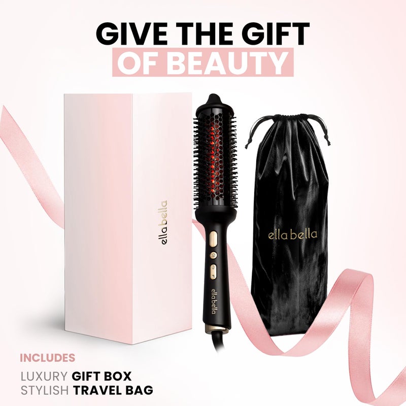 ELLA BELLAÂ® Heated Round Thermal Blowout Brush w Infrared â€¢ Negative ION Hot Hair Brush â€¢ Volumizer Styler & Curler in 1 â€¢ Fast HeatUp â€¢ Dual Voltage International Use â€¢ Swivel Cord, Auto ShutOff - Image 4