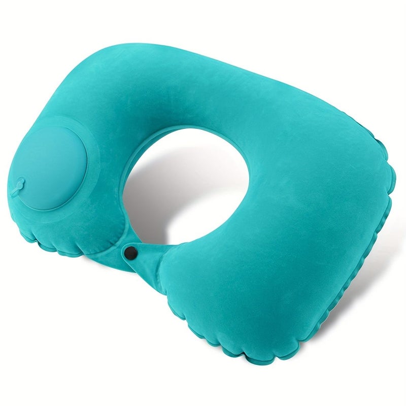 Green Automatic Inflatable U Shaped Neck Pillow For Plane Train Travel - Image 5