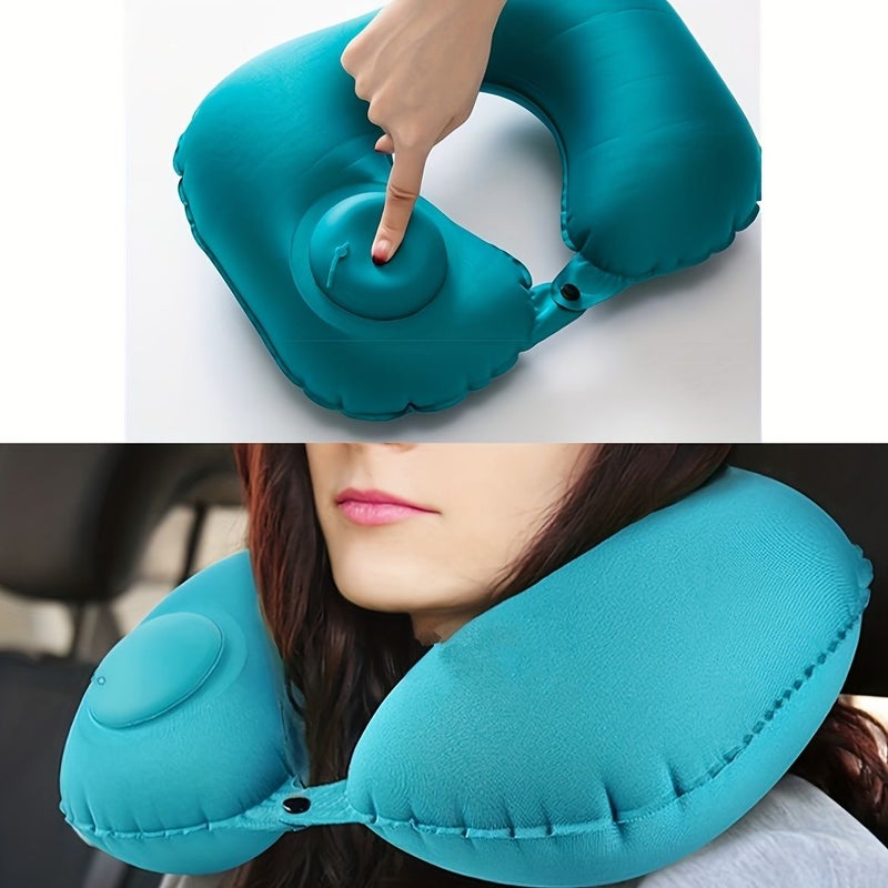 Green Automatic Inflatable U Shaped Neck Pillow For Plane Train Travel - Image 2