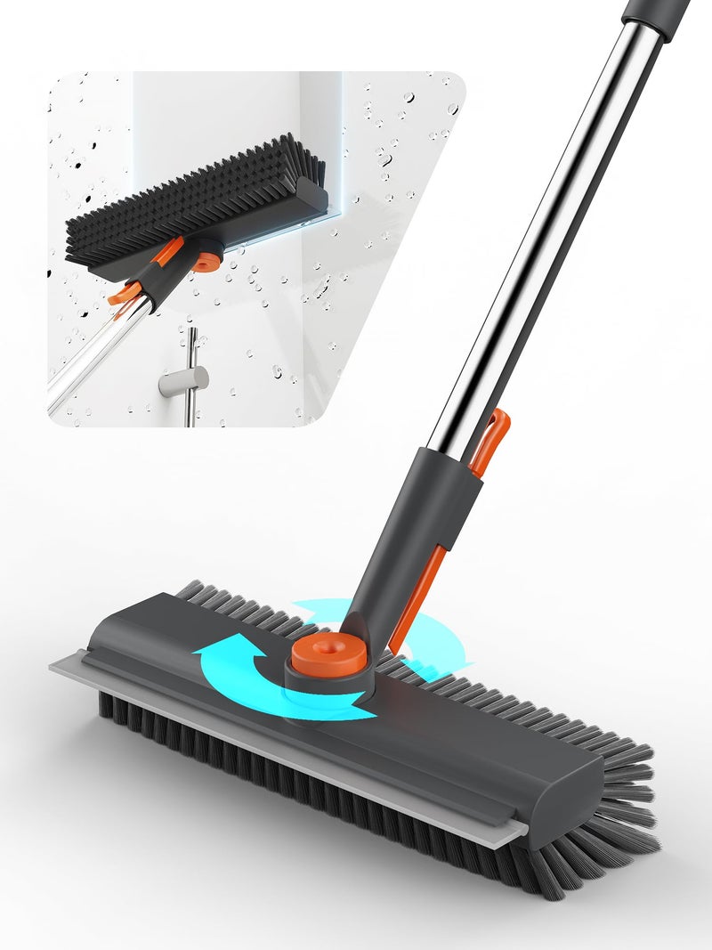 HelpX Floor Scrub Brush with Long Handle, 3 in 1 Multi-angle Swivel Right Angled Bristle Floor Scrubber Brush with Squeegee and Tweezer for Cleaning Tile Wall Deck Bathroom Patio Garage Kitchen (Grey) - Image 1