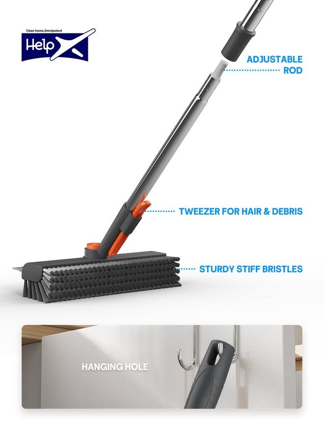 HelpX Floor Scrub Brush with Long Handle, 3 in 1 Multi-angle Swivel Right Angled Bristle Floor Scrubber Brush with Squeegee and Tweezer for Cleaning Tile Wall Deck Bathroom Patio Garage Kitchen (Grey) - Image 5