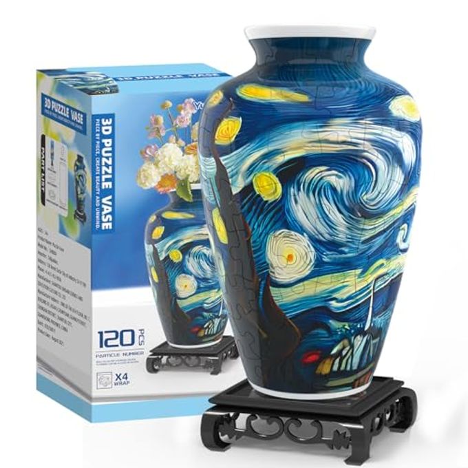 3D PUZZLES VASE FOR ADULTS CRAFTS FOR ADULTS 120 PIECES PLASTIC DIY UNIQUE FLOWER VASE WITH LED LIGHT HOUSE WARMING GIFT BIRTHDAY GIFTS FOR FLOWER ARRANGEMENTS AND HOME DECOR BLUE
