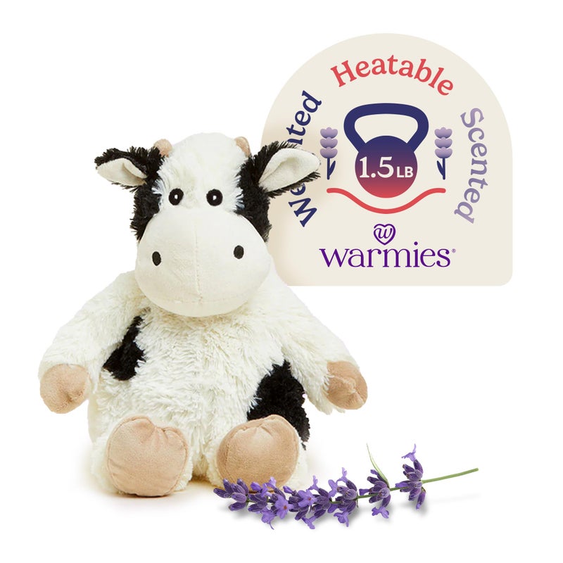 warmies Microwavable & Weighted Stuffed Animals, Black & White Cow - Heated Stuffed Animal Plushie for Warmth & Comfort - Cute Soft Plush Toys for Boys, Girls, Babies & Toddlers - Image 1