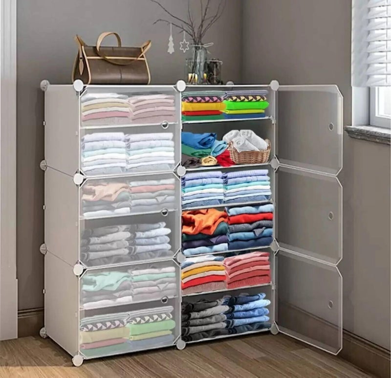 ELINDOR Plastic Rack for Storage, Foldable Wardrobe for Clothes, Collapsible Wardrobe, Wrdrobe Clothes Organizer, Clothes Storage Wardrobe, Cupboard for Clothes Plastic (White, 12-shelf-6-door) - Image 1