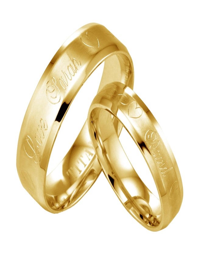 جيميناي طقم خواتم زفاف من التيتانيوم الذهبي بتصميم أنيق ومريح، قابل للتخصيص والنقش، للعروسين، بحواف مشطوفة غير لامعة، هدية مثالية لعيد الحب. - Image 1