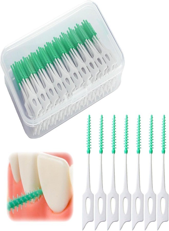 TRYV 40 PCS Dental Floss Picks | Soft Silicone Interdental Toothbrush for Teeth Cleaning | Gum Care Toothpick Brush | Plaque Remover Oral Hygiene Tool (Green) - Image 1