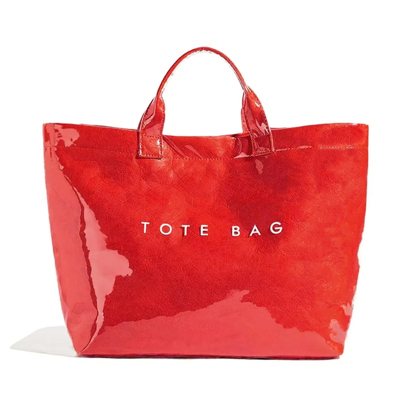 Lushandy PVC Tote Bag Women's Plastic Tote Purse Large Letters Print Hobo Handbag for Work, Beach, Gift (Red) - Image 1