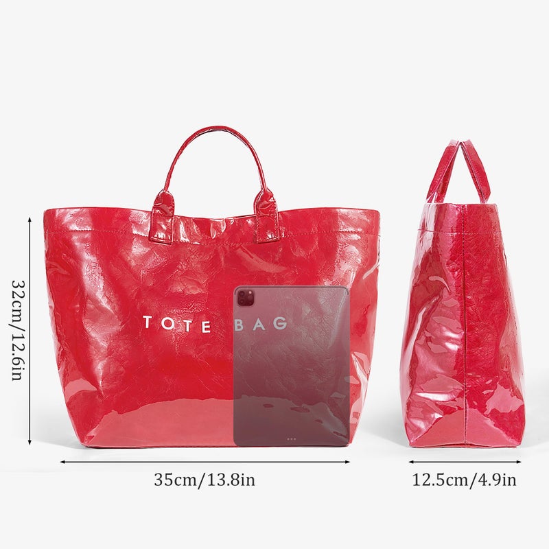 Lushandy PVC Tote Bag Women's Plastic Tote Purse Large Letters Print Hobo Handbag for Work, Beach, Gift (Red) - Image 5