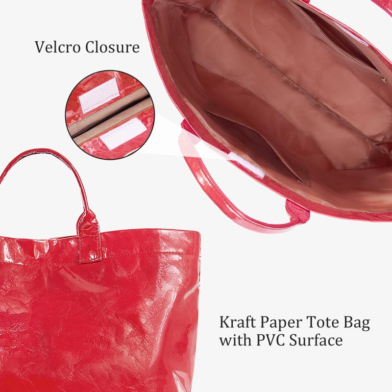 Lushandy PVC Tote Bag Women's Plastic Tote Purse Large Letters Print Hobo Handbag for Work, Beach, Gift (Red) - Image 4