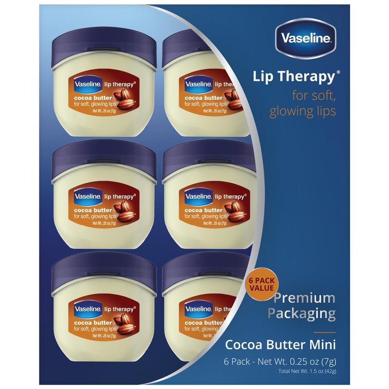 Vaseline Lip Therapy Cocoa Butter 6Pack  Mini Lip Balms for Soft Glowing Lips 025 Oz Ea