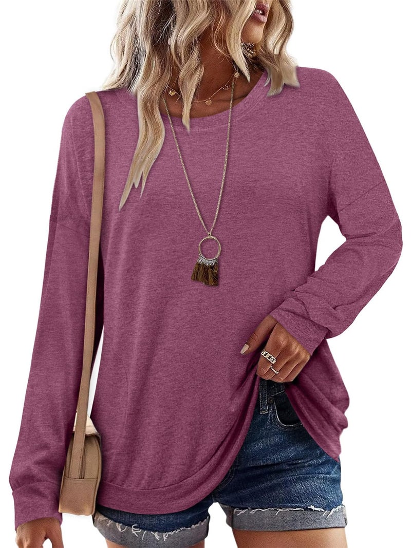 onlypuff Loose Fit TShirt Blouse for Women Basic Tops Batwing Sleeves with Pockets Solid Color VioletBlue, XX-Large - Image 5