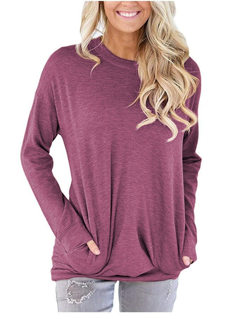 onlypuff Loose Fit TShirt Blouse for Women Basic Tops Batwing Sleeves with Pockets Solid Color VioletBlue, XX-Large - Image 2