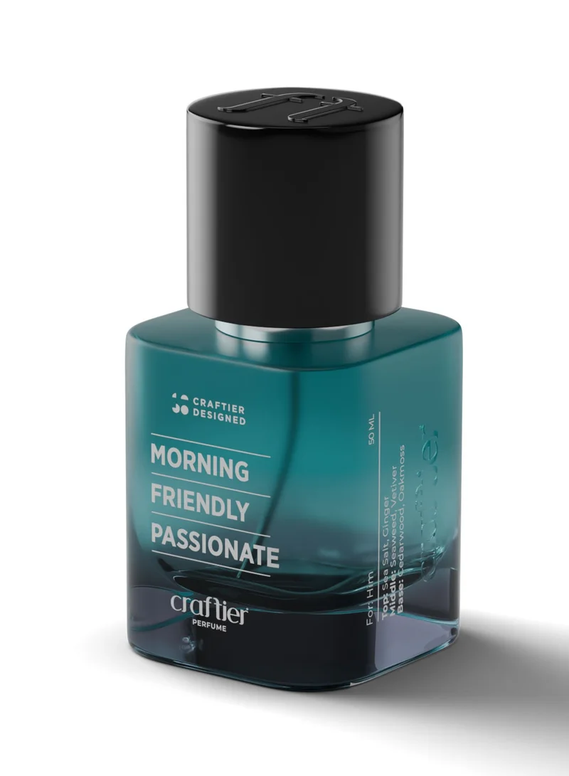 Craftier Designed MORNING FRIENDLY PASSIONATE Eau De Parfum For Men - 50ml, Long Lasting Aquatic Fresh Perfume, Longevity Upto 24 Hours, Premium Men's Fragrance For Summer
