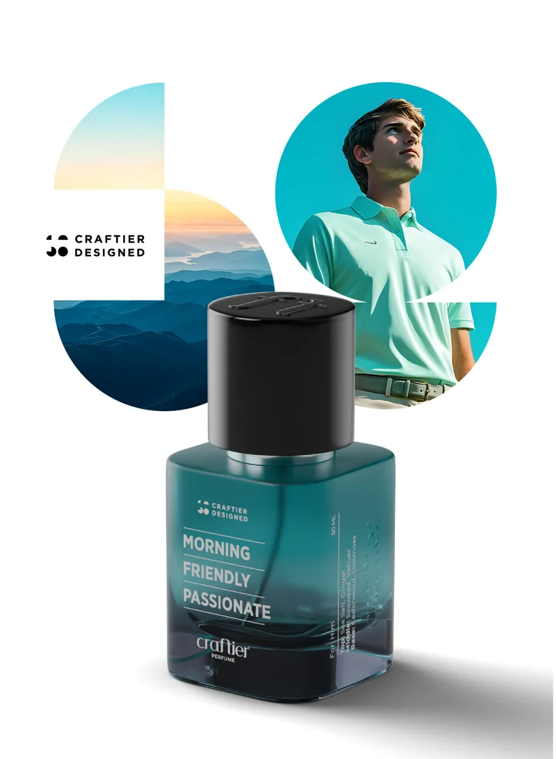 Craftier Perfume Morning Friendly Passionate Craftier Designed MORNING FRIENDLY PASSIONATE Eau De Parfum For Men - 50ml, Long Lasting Aquatic Fresh Perfume, Longevity Upto 24 Hours, Premium Men's Fragrance For Summer for Men | Best Price UAE
