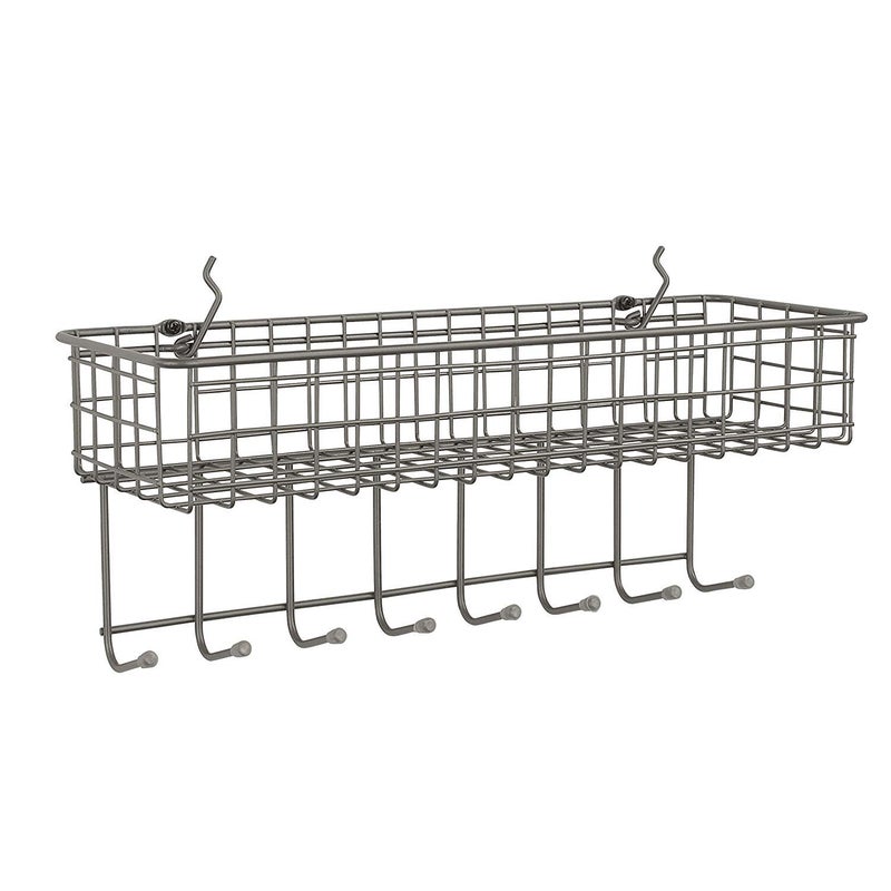 Spectrum Spectrum Pegboard  Wall Mount Wire Basket With 8Hook Station Industrial Gray  Storage  Organizer For Garage Tools Shed Home Work Bench Crafts  More 