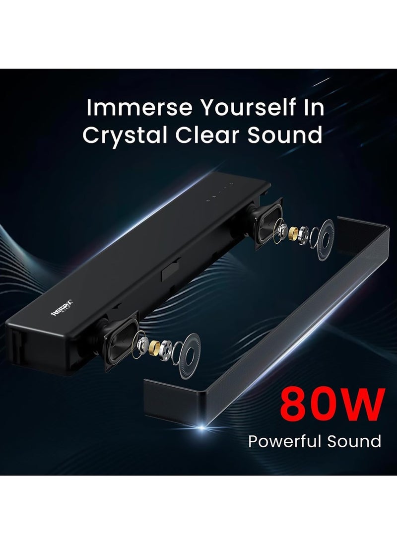 Remax Mena Bluetooth Wireless Soundbar Home Theater System Speaker, 2.1 Channel, Built-in Subwoofer, Surround Sound, BT5.3, HDMI-ARC, Optical, USB, AUX, Remote & Touch Control, Multiple Sound Modes (Grey)  - Image 3