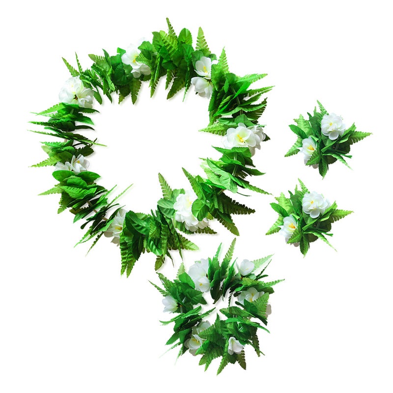 4pcs/Set Simulation Green Leaves Floral Garland Hawaiian Flower Necklace Bracelets Wreath Headwear Costume Accessories Party Supplies for Women Girls - Image 3