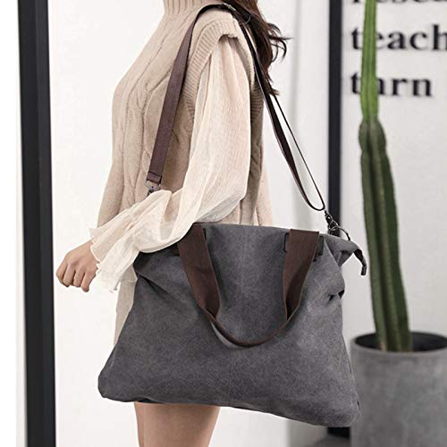 Sunshinejing Women Canvas Purse Tote Bag Shoulder Work Hobo Crossbody Everyday Bag Satchel (Classic Grey) - Image 4