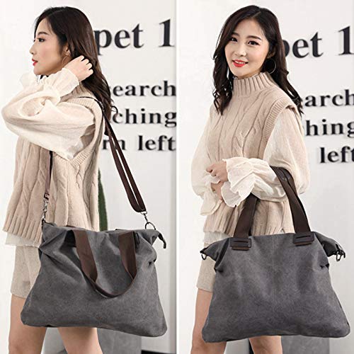 Sunshinejing Women Canvas Purse Tote Bag Shoulder Work Hobo Crossbody Everyday Bag Satchel (Classic Grey) - Image 2