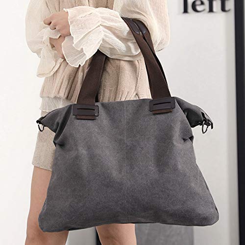 Sunshinejing Women Canvas Purse Tote Bag Shoulder Work Hobo Crossbody Everyday Bag Satchel (Classic Grey) - Image 3