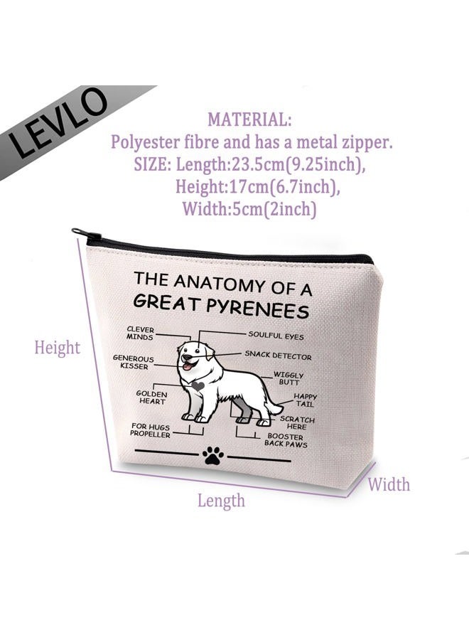 LEVLO Funny Great Pyrenees Lovers Gifts The Anatomy of A Great Pyrenees Cosmetic Bags Pyrenean Mountain Dog Veterinary Mom Travel Toiletry Bags (Great Pyrenees) - Image 2